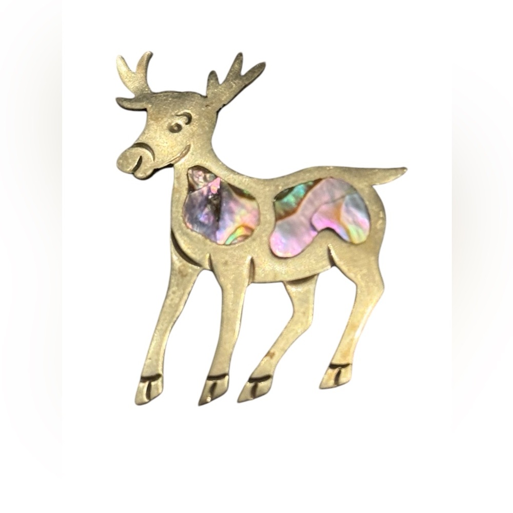 Vintage Mexico Alpaca Abalone Donkey Brooch with Iridescent Inlay